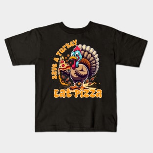 Save A Turkey Eat Pizza Funny Happy Thanksgiving for food lovers Kids T-Shirt